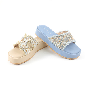 Sandalias de verano con punta abierta para mujer, tacones altos cómodos con <span class=keywords><strong>cuñas</strong></span> <span class=keywords><strong>doradas</strong></span> para la temporada de primavera, plantilla de PU, cierre sin cordones - Product Image 3