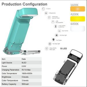 โคมไฟอ่านหนังสือแบบพกพา ป้องกันดวงตา รุ่นใหม่ พับได้ ปรับความสว่างได้ ใช้พอร์ต USB สีฟ้า พร้อมคลิปหนีบหนังสือ - Product Image 4