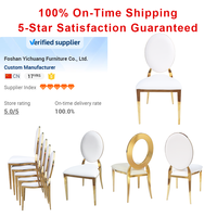 Chaises de réception de luxe empilables pour événements extérieurs, banquets, mariages, avec rembourrage crème, en acier inoxydable, décor doré, pour hôtels