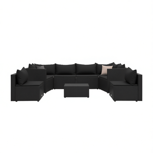ชุดเฟอร์นิเจอร์หวายสีดำสำหรับสวนลานบ้าน 9 ชิ้น ดีไซน์ร่วมสมัย ทนทานต่อสภาพอากาศ สำหรับนั่งได้ 8 คน - Product Image 1