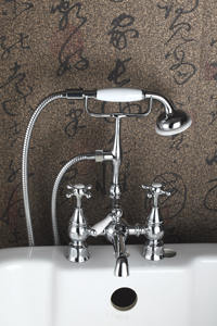 Rubinetto Classico da Pavimento Stile Vintage Romano, Kit Doccia per <span class=keywords><strong>Vasca</strong></span> in Ottone <span class=keywords><strong>con</strong></span> Doccetta a Forma di Telefono - Product Image 4