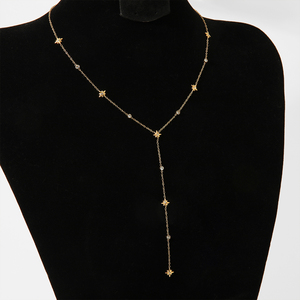 क्लिओरो थोक स्टेनलेस स्टील हार न्यूनतम स्टार के साथ ज़िरकॉन वाई-आकार के नेकलेस महिलाओं के लिए सोने की प्लेटेड गहने - Product Image 2