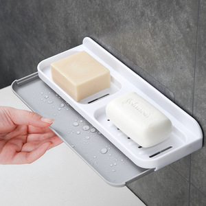 Wall Mounted Plastic Double Layer Soap Dish For Bathroom And Toilet Porcelain White <b>Light</b> Gray Rectangular - Product Image 1