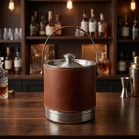 Cubo de Hielo de Acero Inoxidable de Doble Pared, Duradero y de Primera Calidad, con Tapa de Cuero con Diseño Floral, Capacidad de 10L, Estilo Americano para el Hogar o Bar
