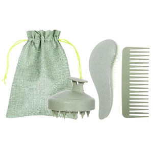 Oferta Especial: Set de Peine de Paja de Trigo de Dientes Anchos, Peine Iónico para Peluquería y Champú, Cepillo de Silicona para Masaje y Limpieza para el Hogar - Product Image 1