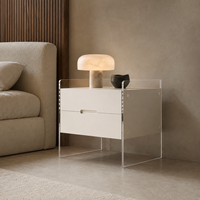 Mesita de Noche Moderna y Duradera de Madera con Dos Cajones y Marco Transparente para Almacenamiento en Dormitorios de Hoteles y Apartamentos