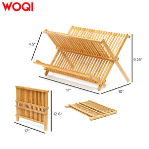 WOQI Moderno Estante Plegable <span class=keywords><strong>de</strong></span> Madera Natural y Bambú <span class=keywords><strong>de</strong></span> un Solo Nivel para Ropa, <span class=keywords><strong>Escurridor</strong></span> <span class=keywords><strong>Plano</strong></span> Multifunción, Soporte para <span class=keywords><strong>Platos</strong></span> <span class=keywords><strong>de</strong></span> Cocina - Product Image 3