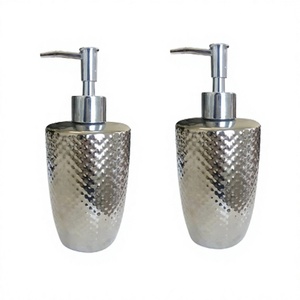 Set Of 2 Stainless Steel Silver Color Liquid Soap Dispenser Exclusive Quality Round Shape Liquid Soap Dispenser In Bulk - Product Image 1
