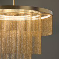 Lustre à franges moderne vintage glamour en laiton vieilli pour escalier, salon, villa, projet commercial haut de gamme