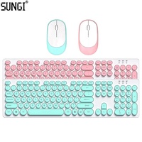 Set Keyboard nirkabel, Mouse USB dan komputer warna-warni kompak dan tidak berisik untuk Windows Laptop Desktop