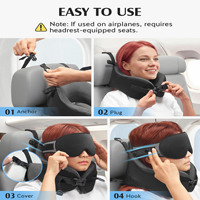 Mousse à mémoire de forme 360 °   Oreiller de voyage pour le cou avec masque de sommeil 3D ergonomique
