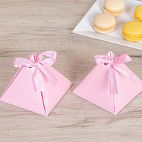 B545 Pyramid Favor Triangle Geschenk boxen Satin band Einweg Pink Paper board Candy Hochzeiten Partys Pyramid Shaped Food Box
