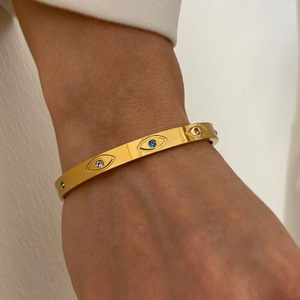 Yueli Gold <b>Bracelet</b> With Emerald And Zircon Inlay Women's Fashion Bangle Everyday Wear - Product Image 2
