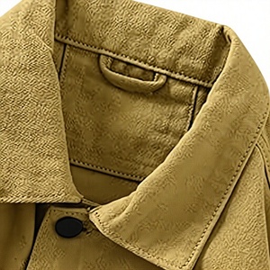 Chemise-veste décontractée pour homme en coton 100% respirant, vert olive, col mandarin, coupe classique, boutonnage simple, hiver - Product Image 5