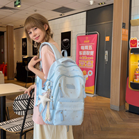 Sac à dos décontracté multi-poches bleu clair grande capacité pour femme, idéal pour le travail et les voyages (vente en gros)