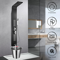 Salle de bain en acier inoxydable mural noir mat colonne de douche cascade de pluie panneau de douche