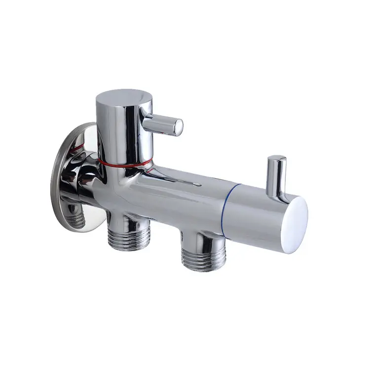 Good Quality High Pressure Double Oper Wall Mounted Long Polished Chrome 3 Way Brass Angle Valve