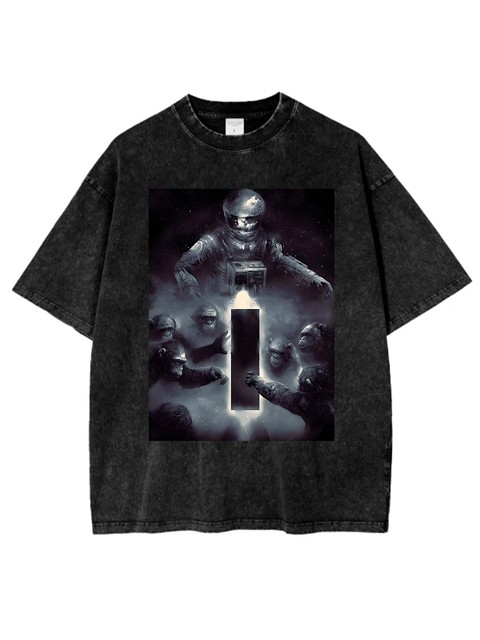 Alien Monkey Washed and Antiqued Unisex T - Shirts with Heat - Transfer Digital Prints of Popular Movie Themes in All Sizes