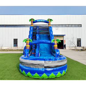 Scivolo d'Acqua Gonfiabile Blu Tropicale di Qualità Commerciale con Piscina e Gigantesca Palma Gonfiabile per Feste in Giardino - Product Image 4