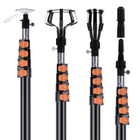 Kit de 5 pièces télescopique en aluminium de 360 cm pour le changement d'ampoules, avec système de verrouillage à bascule, écologique et léger, pour le remplacement des luminaires encastrés au plafond