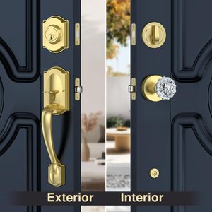 Juego de manija y cerrojo para puerta principal Calzibeno Vintage, cerradura de entrada de zinc pulido dorado con pomo de cristal, operada con llave - Product Image 2