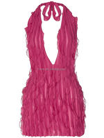 Robe d'été pour femme la plus vendue, jupe sexy à effet ondulé, col en V, décontractée, dos nu, tissée, unie, teinte naturelle