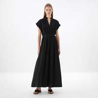 Robe mi-longue décontractée noire à pois pour femme avec logo personnalisé, sans manches, col en V, taille nouée, idéale pour l'été