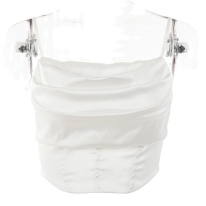 Débardeur court en satin pour femme, couleur unie, dos nu, sans bretelles, micro-élastique, style été, bleu, marron, blanc, noir FD9022 - Product Image 5