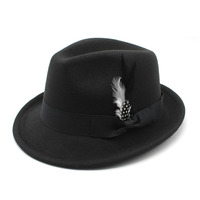 Chapeau Fedora Classique Personnalisé en Gros avec Plume et Ruban, Style Jazz Unisexe, Chapeau d'Hiver en Feutre Tendance pour Hommes et Femmes