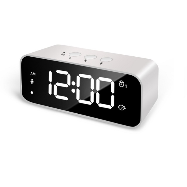 Mirror Panel Musical Digital LED Alarm Clock with Sound Recorder