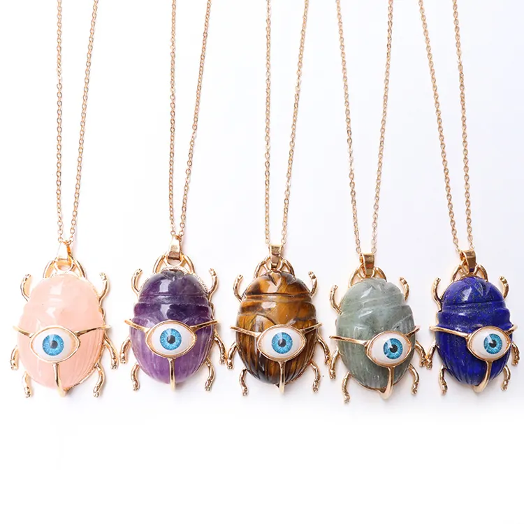 Multicolor natural stone crystal necklace accessories personalized exaggerated eye worm pendant wholesale