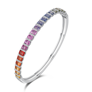 Bracelet fin élégant pour femme Jenime en argent sterling 925 micro-pavé de saphirs, demi-cercle, rangée unique, design classique et simple - Product Image 1