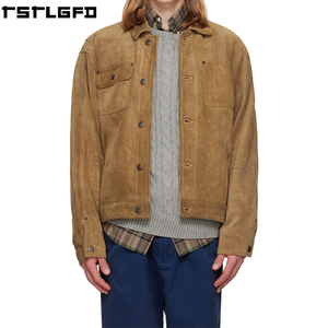 Custom <b>Suede</b> Trucker <b>Jacket</b> <b>Men</b> Tan Honey Brown Asymmetric Pocket Windbreaker Streetwear Outerwear Manufacturers Bulk - Product Image 2