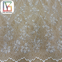 Tissu en dentelle Chantilly à sequins, tissu en dentelle perlée pour mariée, tissu en dentelle à cils pour robe de soirée élégante – Vente chaude