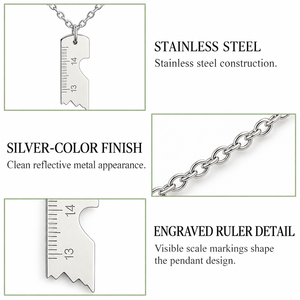 Collier pendentif règle en acier inoxydable couleur argent, avec échelle gravée, motif géométrique, chaîne réglable, bijou - Product Image 2