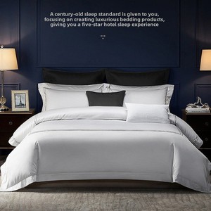 Vente en gros d'ensemble de housse de <span class=keywords><strong>couette</strong></span> en coton quatre pièces hôtel cinq étoiles blanc pour King/Queen imprimé maison équipée - Product Image 4