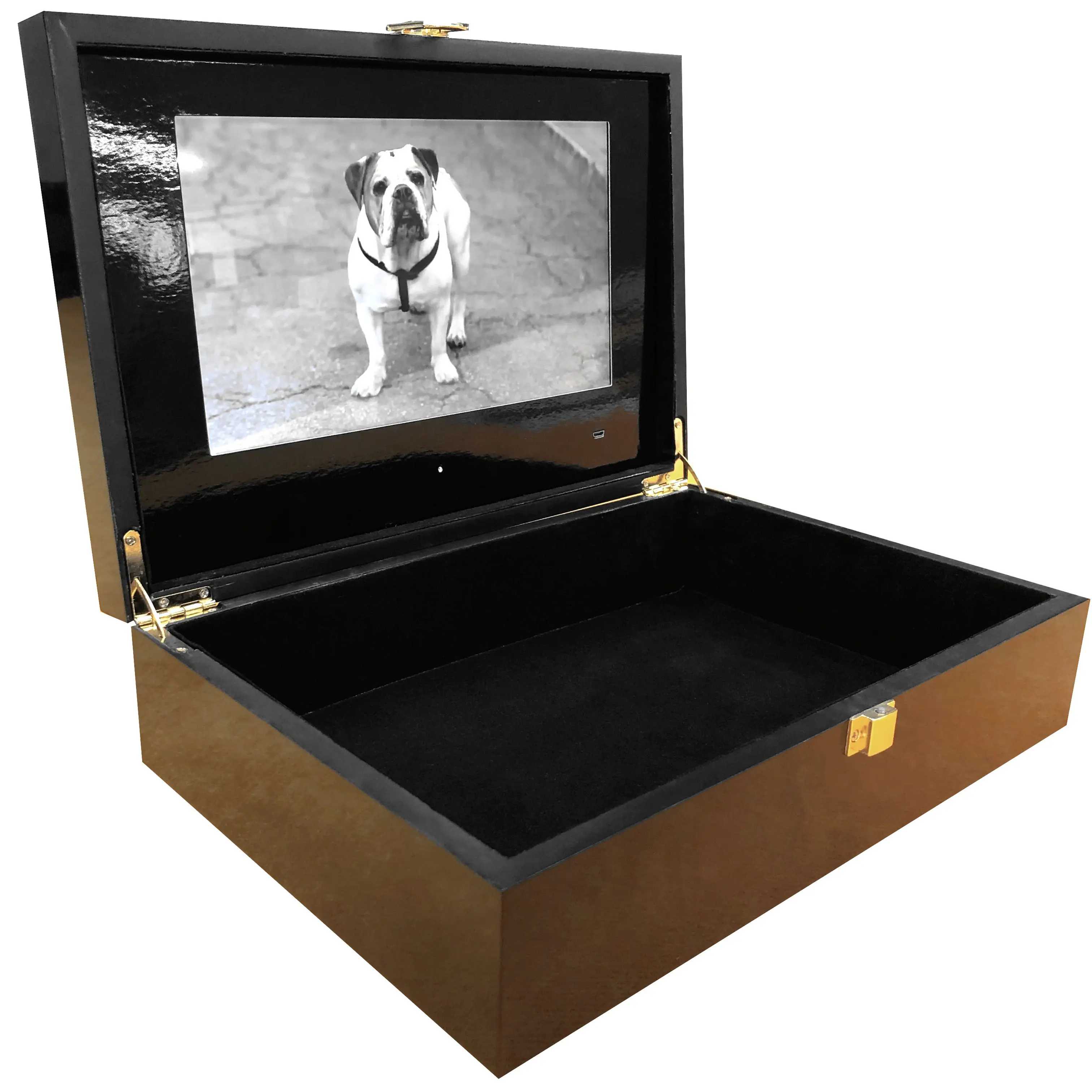 Upload Your Video Lcd Touch Screen Wooden Box Hinge Lid Wood Gift Box