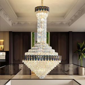 Grandi <span class=keywords><strong>lampadari</strong></span> a ciondolo in oro di cristallo grandi <span class=keywords><strong>lampadari</strong></span> <span class=keywords><strong>moderni</strong></span> di lusso per casa grande Foyer grande Hotel lampadario di cristallo per soffitti molto alti - Product Image 2