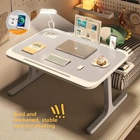 Bureau d'ordinateur portable pliable en bois pour lit, dortoir, bureau d'étude, lampe, charge sans fil, petite table pour ordinateur portable, usage domestique et de loisirs, fenêtre en baie