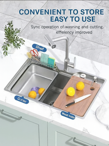 Pia de Cozinha Moderna de Aço Inoxidável com Superfície Nano, Cuba Única, Antirruído, Três Furos, Cesto de Armazenamento e Garantia de 3 Anos - Product Image 4