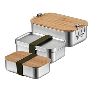 Bencircle CS01 304 Stainless Steel Lunch Box Wood Lid Double Latch Bento Lunch Box with Handle for Kids Adult School Reusable - Product Image 4