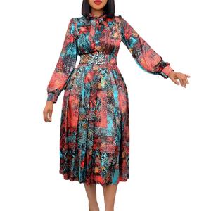 Nuovo Abito da Donna di Lusso in <span class=keywords><strong>Raso</strong></span> a <span class=keywords><strong>Maniche</strong></span> <span class=keywords><strong>Lunghe</strong></span> con Cintura in Vita, Stampa Astratta, Lunghezza Midi, Abito Casual all'Ingrosso per Feste e Occasioni Multiple - Product Image 1