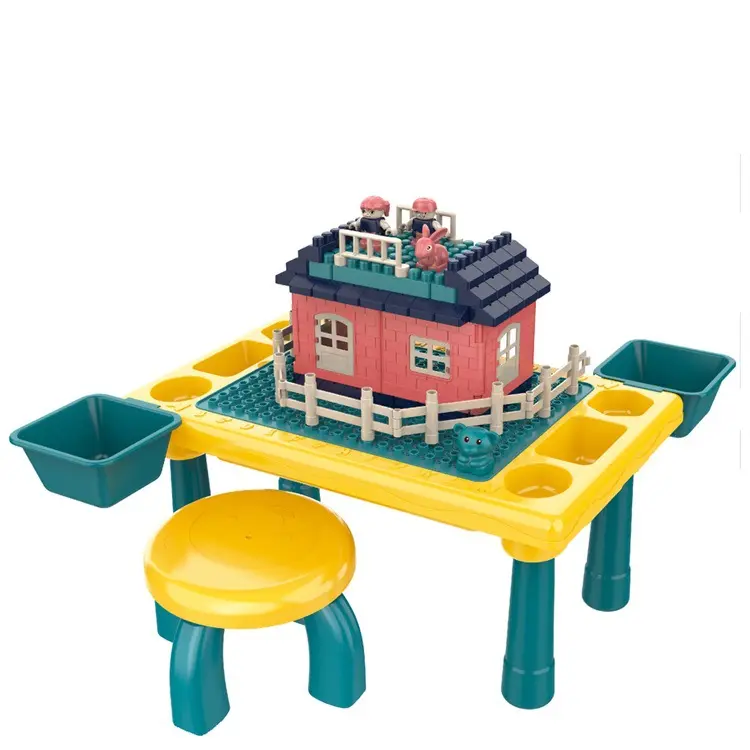 Multi-funcional de la Mesa de madera con grandes bloques 76pcs Diy interactivo Multi-color bloque de juguetes para la primera infancia la educación
