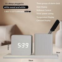 Horloge de table LED SINCERE avec support pour stylos et crayons, alarme, température, date, activation vocale, luminosité réglable, design minimaliste pour enfants et amis