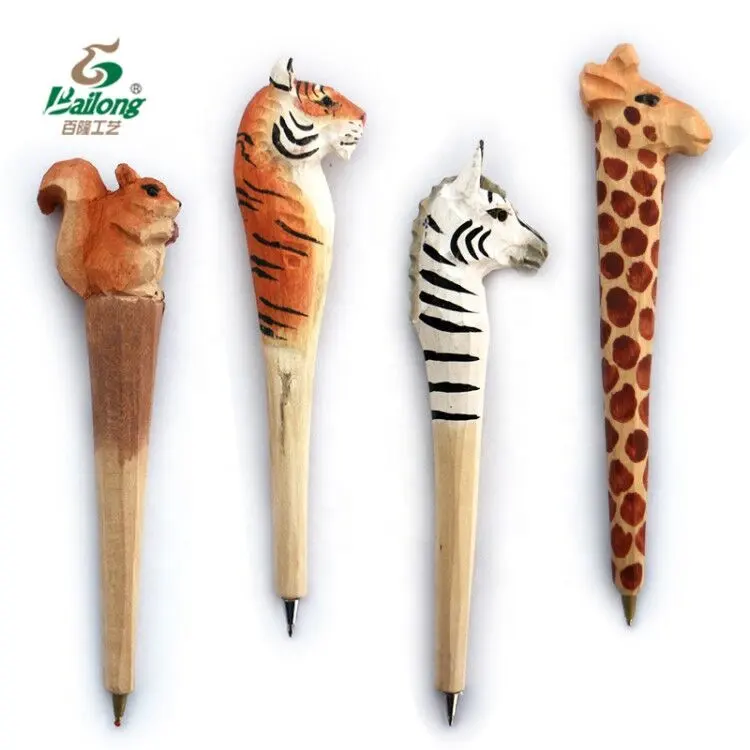 Оптовая продажа, рекламная деревянная резная ручка ручной работы в форме животных