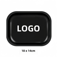 Plateau à rouler personnalisé en métal pour herbes, 18*14cm, en étain noir uni, pour tabac et fumer, vente en gros