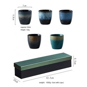 ชุดแก้วกาแฟชาเคลือบสไตล์ญี่ปุ่น Japandi พร้อมกล่องของขวัญ ขนาด 150 มล. แก้วเอสเพรสโซ่ลายเครื่องปั้นดินเผาวินเทจ สำหรับธุรกิจ - Product Image 2