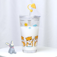 Tasses en verre clair créatif dessin animé nuage tasses en verre tasse à café logo personnalisé tasse imprimée avec couvercle et paille