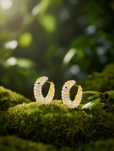 Orecchini a Cerchio Placcati in Oro 18K con Cristalli e Strass, Gioielli Trendy da Donna per Anniversario - Product Image 2