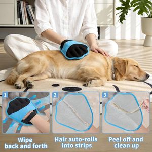 Gant de toilettage pour animaux de compagnie anti-statique en polyester, brosse ronde pour l'élimination des poils de chat à poils longs - Product Image 3